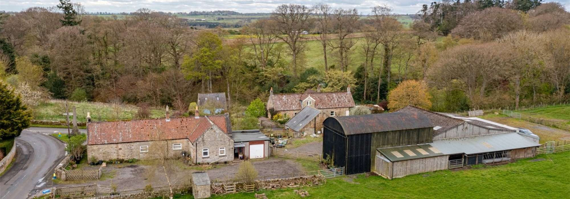 Drone shot of farm buildings