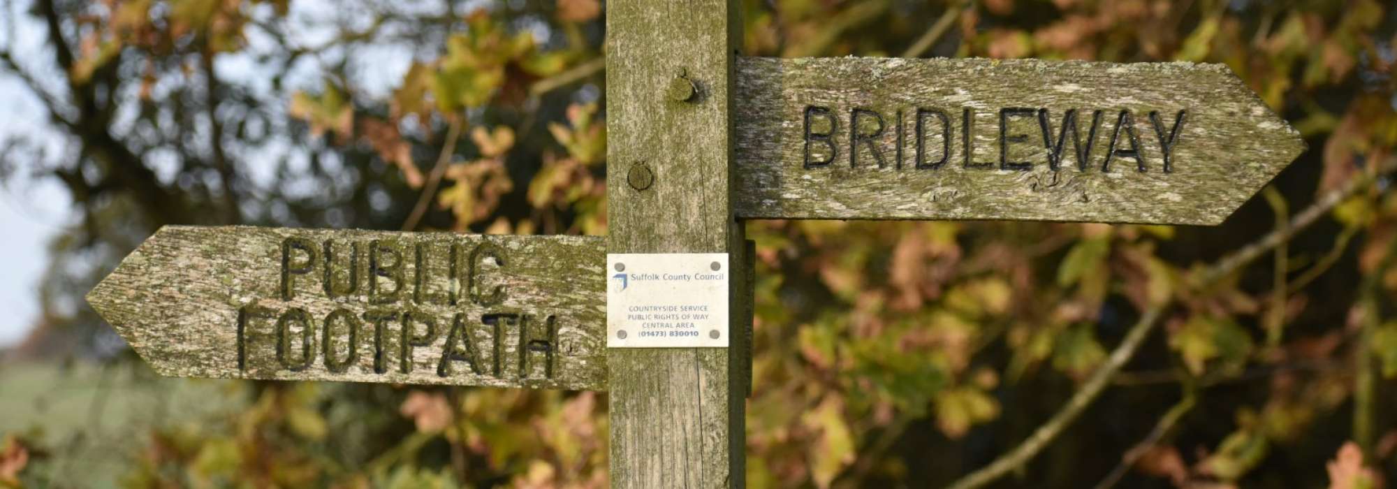 A fingerpost which pointing right says Bridleway and left says Public Footpath